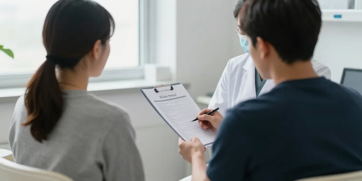 Salle de consultation médicale avec patient de dos et médecin consultant des documents, lumière naturelle de fenêtre