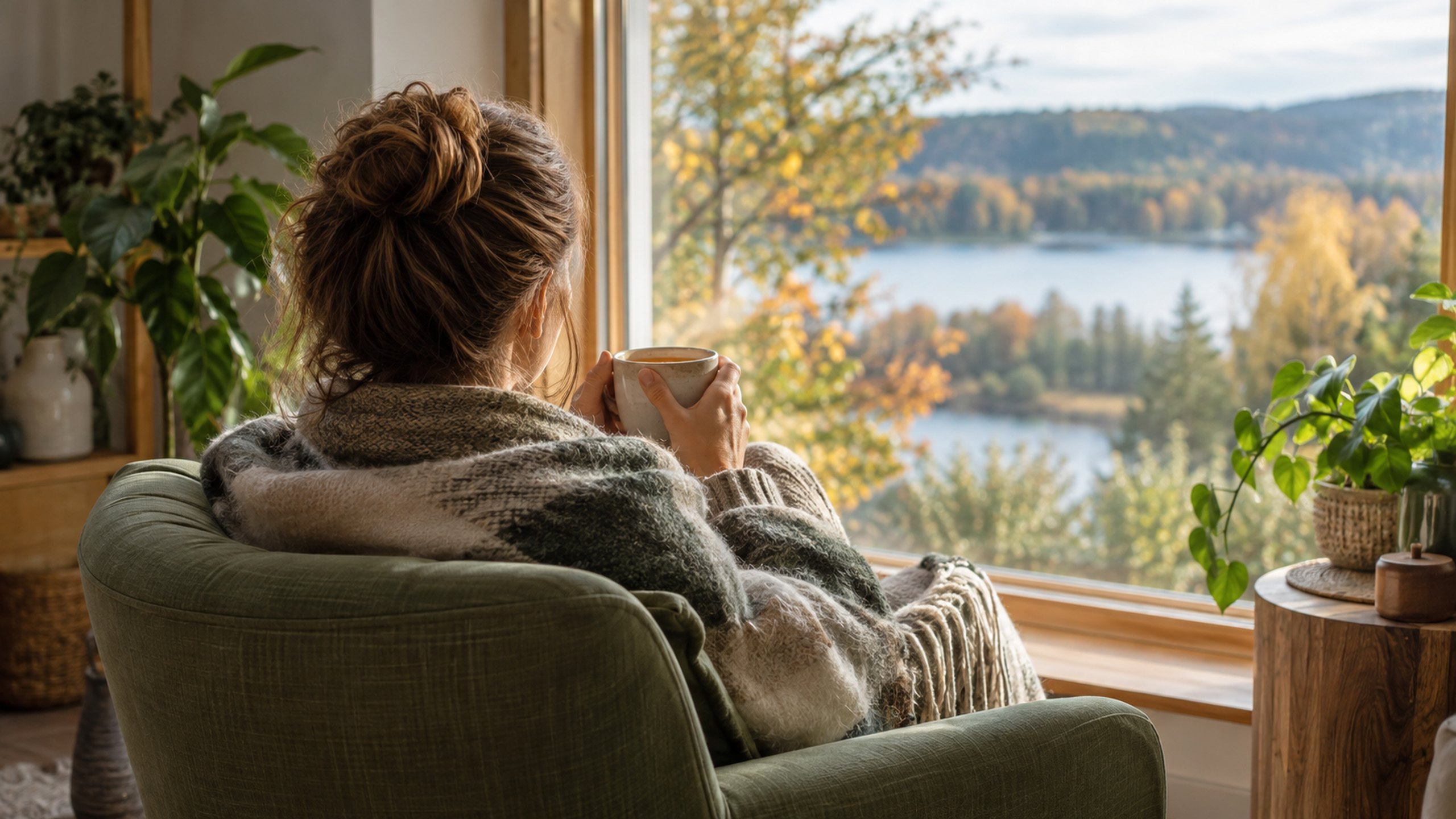 Salariée en arrêt de longue durée, vue de dos, près d'une fenêtre